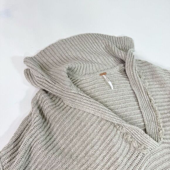 Free People Sweater Womens Small Tan Marlie Deep V-Neck Ribbed Knit Long Sleeve - Picture 4 of 12